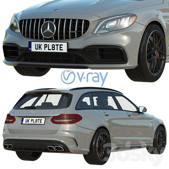 Mercedes Benz AMG C63 Estate 3DS Max Model - thumbnail 4