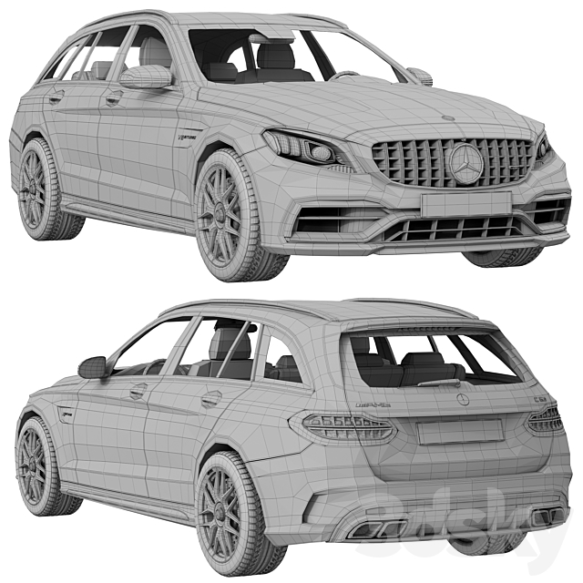 Mercedes Benz AMG C63 Estate 3DS Max Model - thumbnail 5