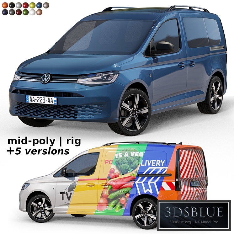 Mid-poly car Volkswagen Caddy 2022 3DS Max - thumbnail 3