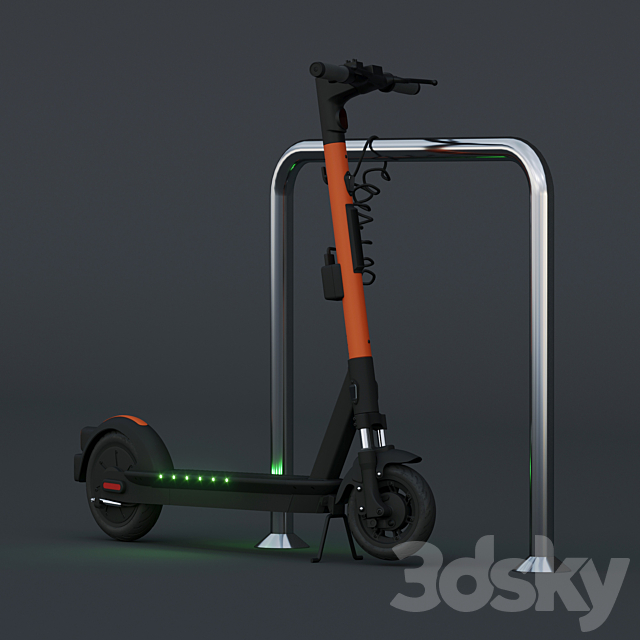 Ninebot MAX Pro electric scooter with parking column (kicksharing) 3DS Max Model - thumbnail 4