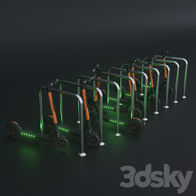 Ninebot MAX Pro electric scooter with parking column (kicksharing) 3DS Max Model - thumbnail 5