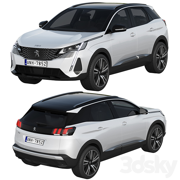 Peugeot 3008 2021 3DS Max Model - thumbnail 2