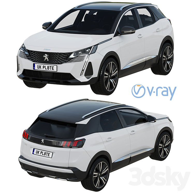 Peugeot 3008 2021 3DS Max Model - thumbnail 2