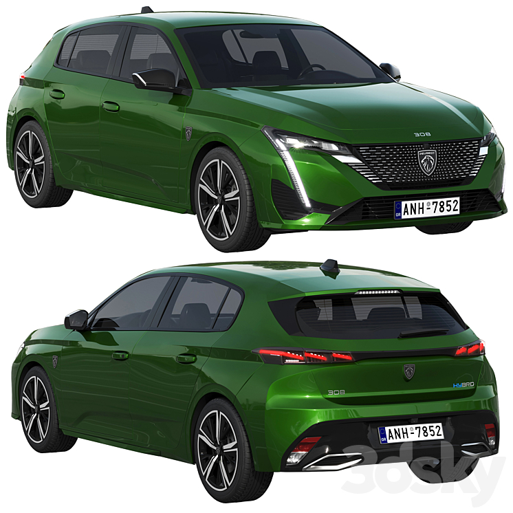 Peugeot 308 Hybrid 2022 3DS Max Model - thumbnail 1