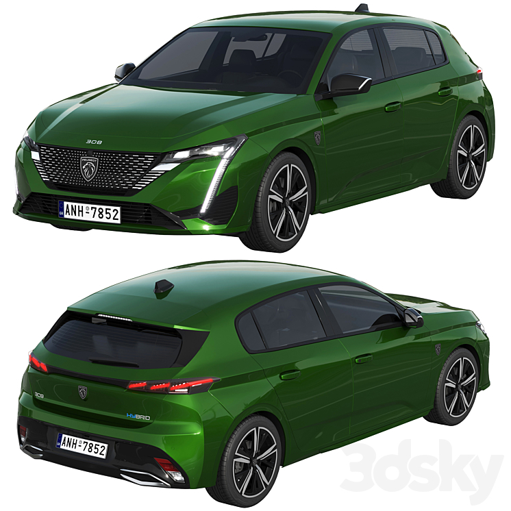 Peugeot 308 Hybrid 2022 3DS Max Model - thumbnail 2