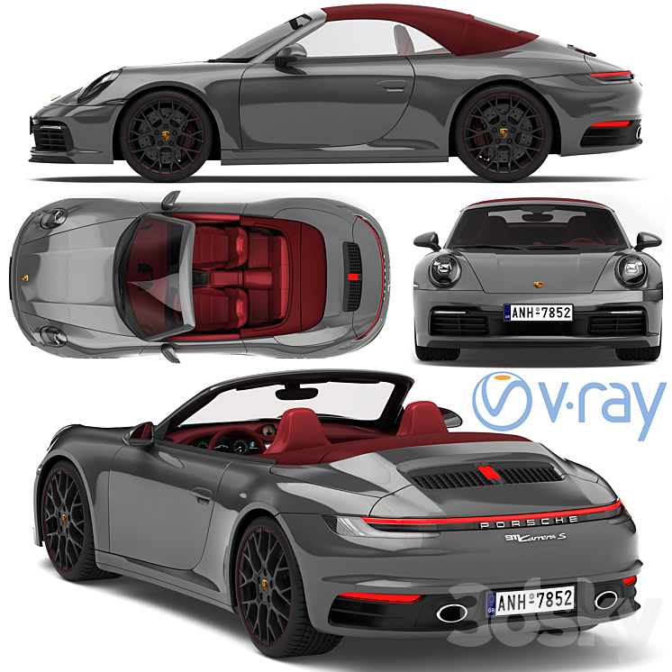 Porsche 911 Carrera Cabriolet 2019 3DS Max - thumbnail 2