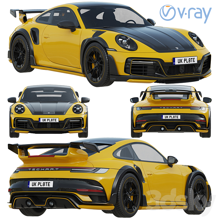 Porsche 911 TECHART GTstreet R 2022 3DS Max Model - thumbnail 1