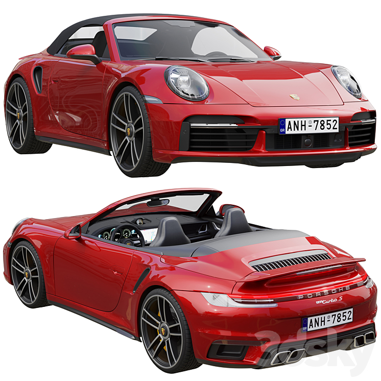 Porsche 911 Turbo S Cabriolet 2021 3DS Max - thumbnail 1