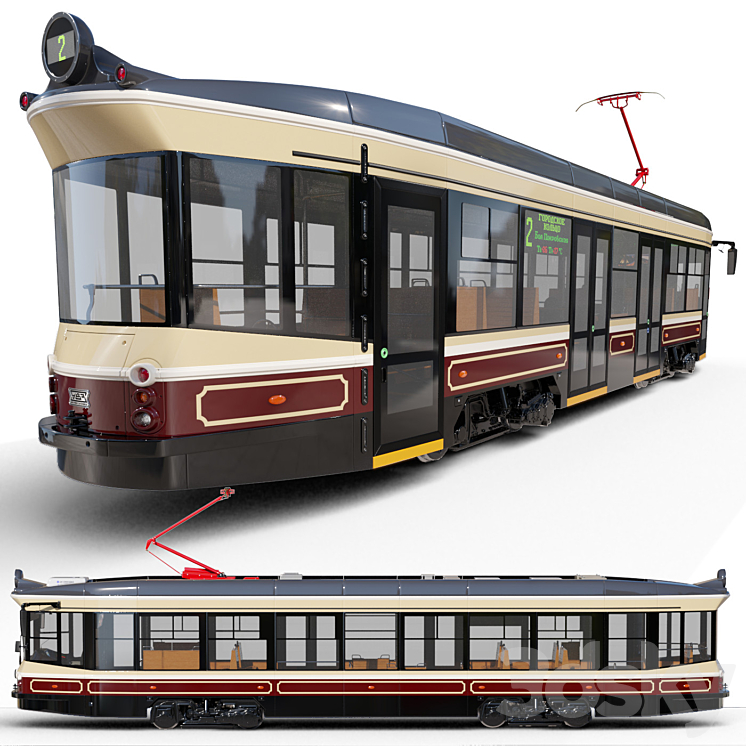 Retro style tram UVZ 71-415R 3DS Max Model - thumbnail 2