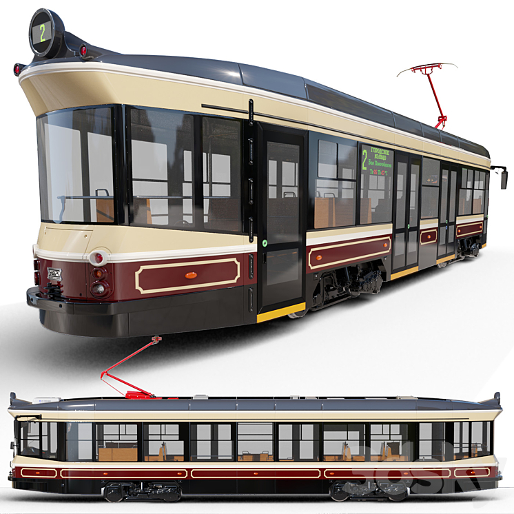 Retro style tram UVZ 71-415R 3DS Max - thumbnail 2