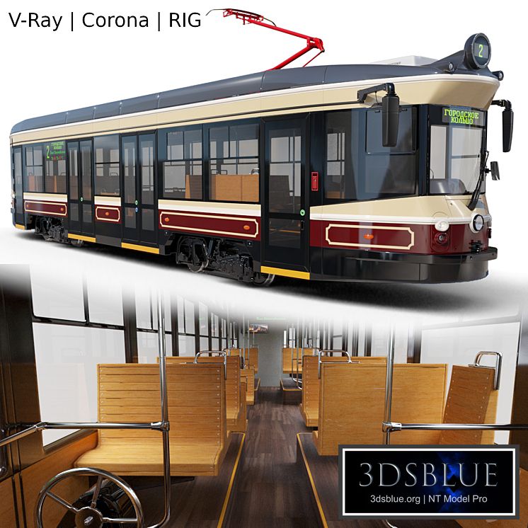 Retro style tram UVZ 71-415R 3DS Max - thumbnail 3