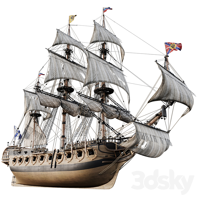 Sailing frigate Oliphant 1705 3DS Max Model - thumbnail 1