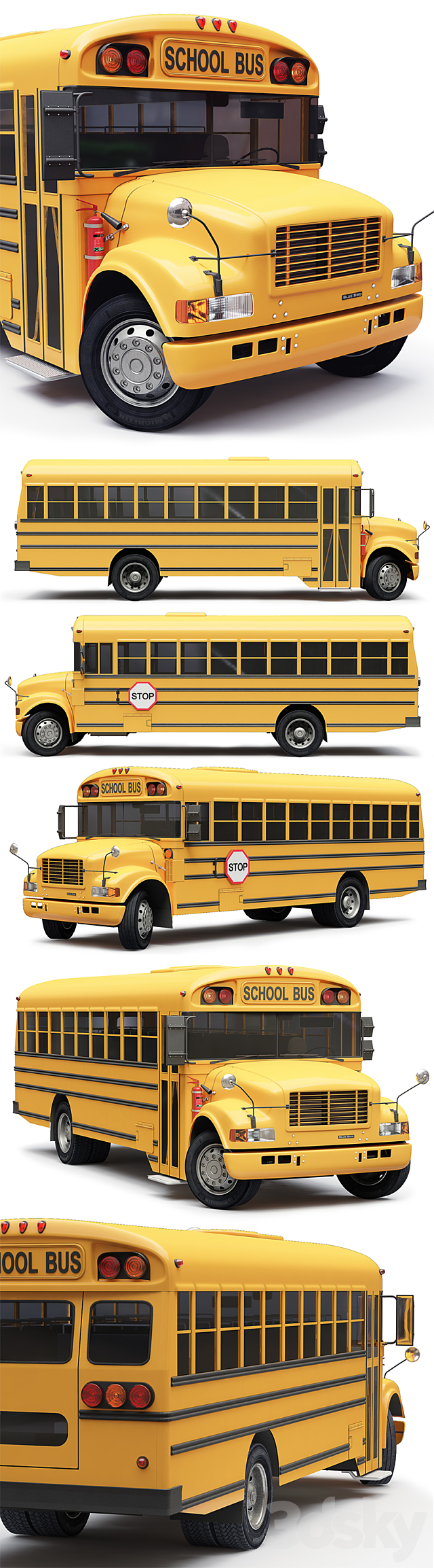 School Bus Blue Bird 3DS Max Model - thumbnail 2