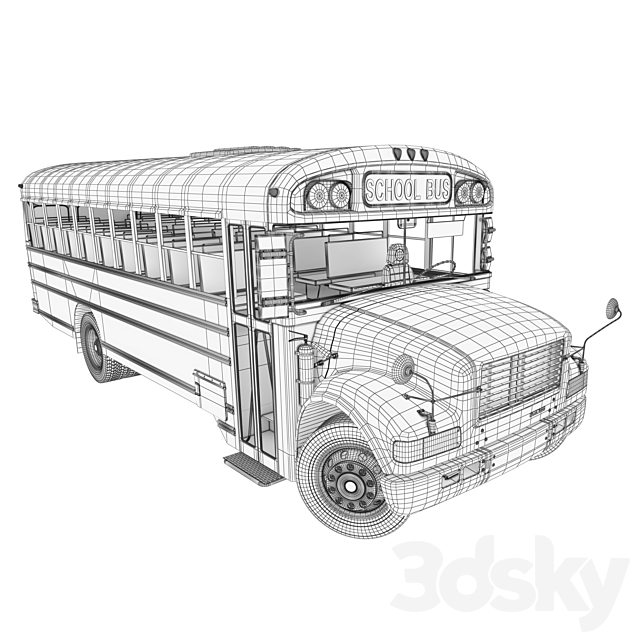 School Bus Blue Bird 3DS Max Model - thumbnail 3