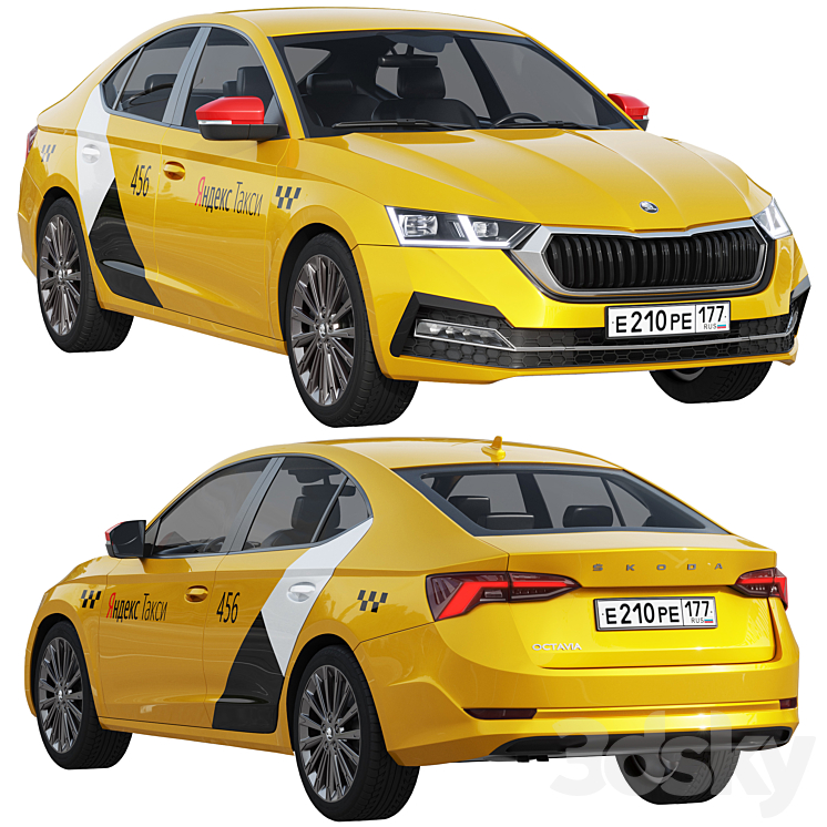 Skoda Octavia Taxi 3DS Max Model - thumbnail 1