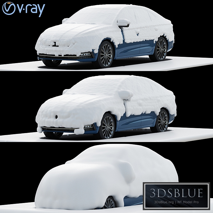 snow covered cars in the parking lot 3DS Max - thumbnail 3