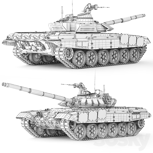 Tank T-72B3 2012 3ds Max - thumbnail 3