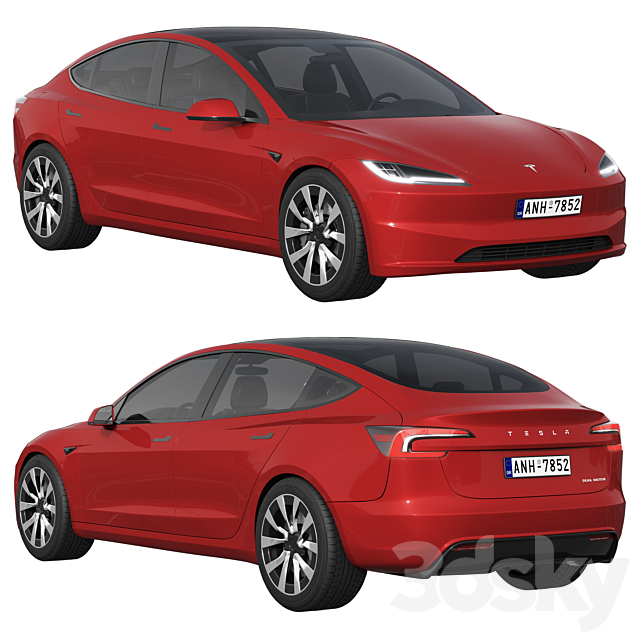 Tesla Model 3 2024 3ds Max - thumbnail 1