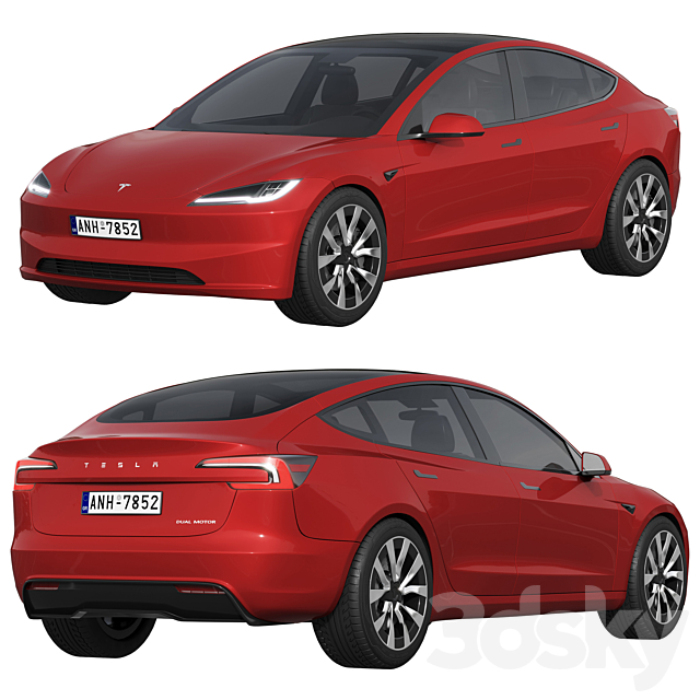 Tesla Model 3 2024 3ds Max - thumbnail 2