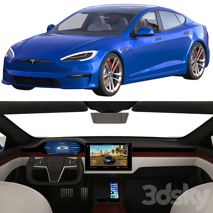 Tesla Model S 2021 PLAID 3DS Max Model - thumbnail 1