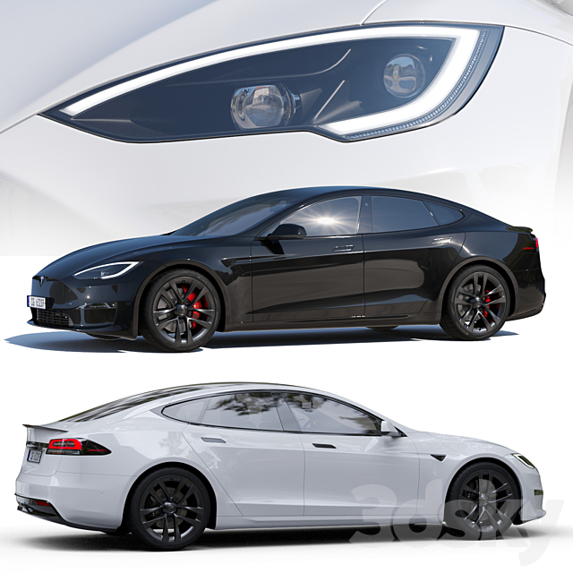 Tesla model S Plaid 2023 3DS Max Model - thumbnail 2