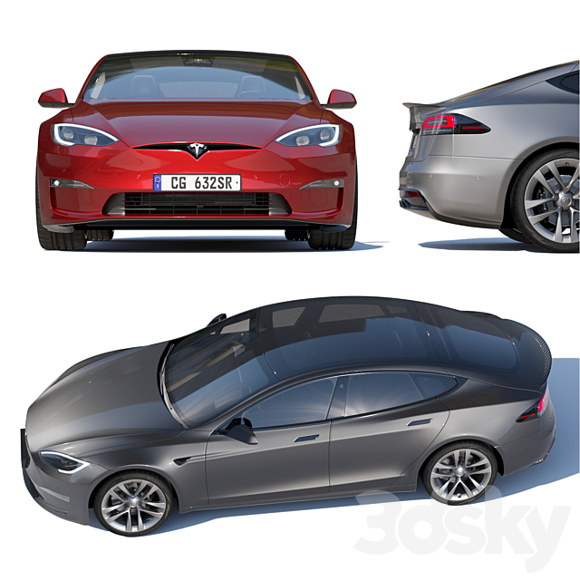 Tesla model S Plaid 2023 3DS Max Model - thumbnail 3