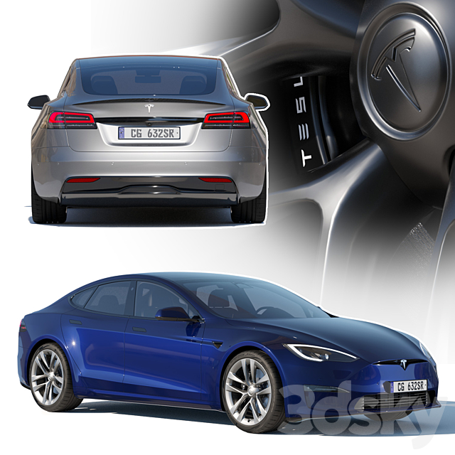 Tesla model S Plaid 2023 3DS Max Model - thumbnail 4