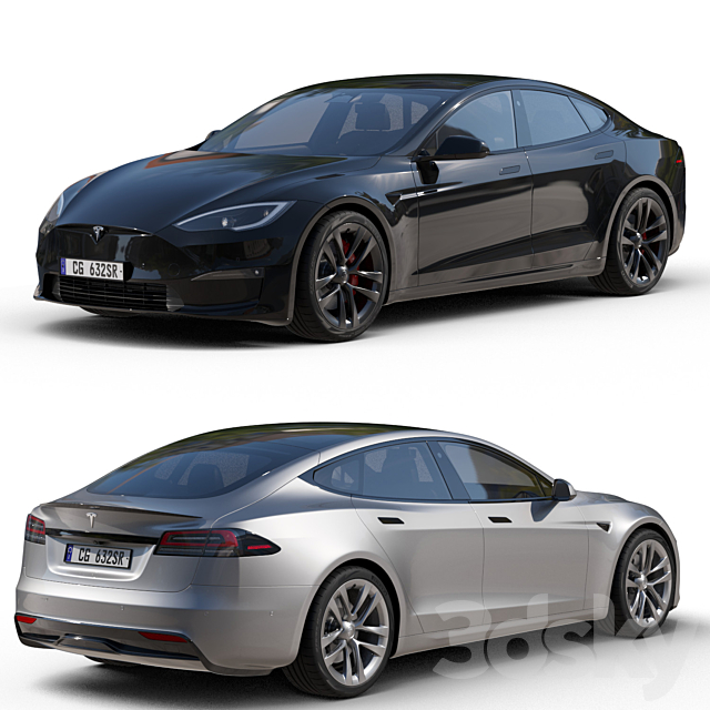 Tesla model S Plaid 2023 3DS Max Model - thumbnail 5