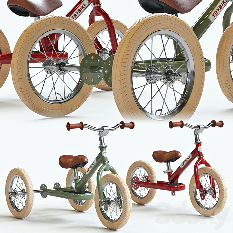 Trybike Tricycle et draisienne Acier 2-en-1 Vintage Bleu pétrole 3DS Max - thumbnail 1