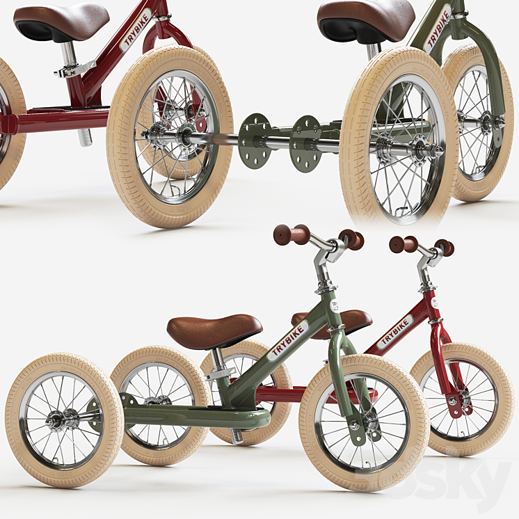 Trybike Tricycle et draisienne Acier 2-en-1 Vintage Bleu pétrole 3DS Max - thumbnail 2