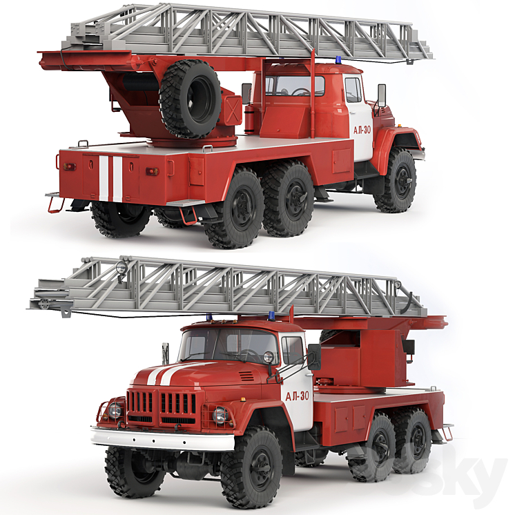 ZiL 131 AL-30 fire truck 1988 3DS Max Model - thumbnail 1