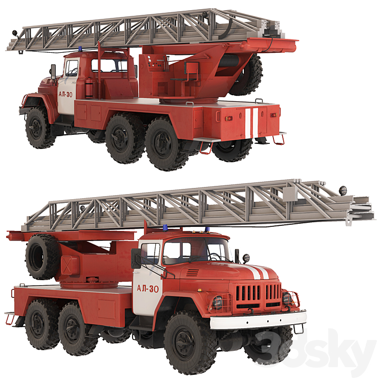 ZiL 131 AL-30 fire truck 1988 3DS Max Model - thumbnail 2