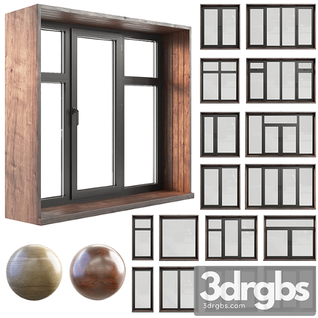 A Set Of Plastic Windows With Wooden Trim 3dsmax Download - thumbnail 1