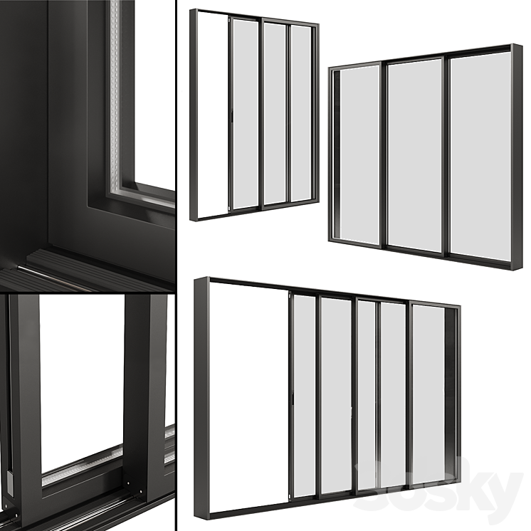 A set of sliding Metal Windows-Doors. 3DS Max Model - thumbnail 1