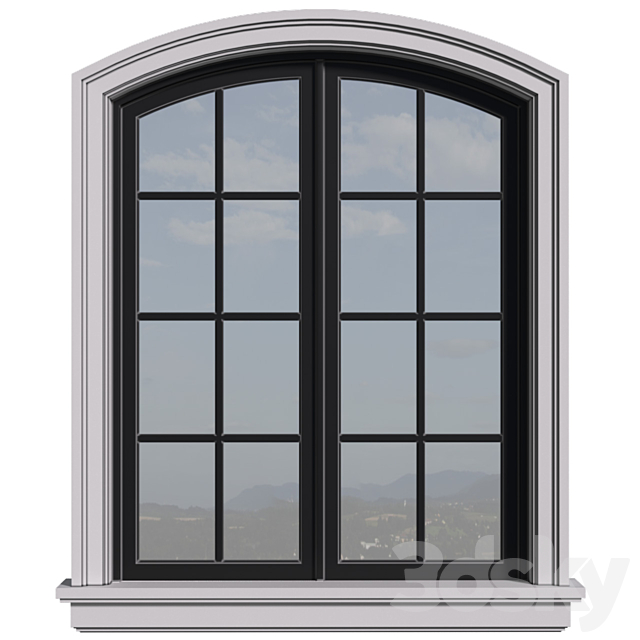 Arched aluminum facade window in a modern style.Exterior Street  Window . 3ds Max - thumbnail 1