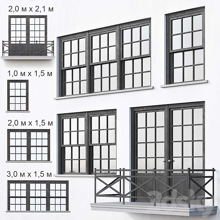 Black loft windows 3DS Max - thumbnail 1