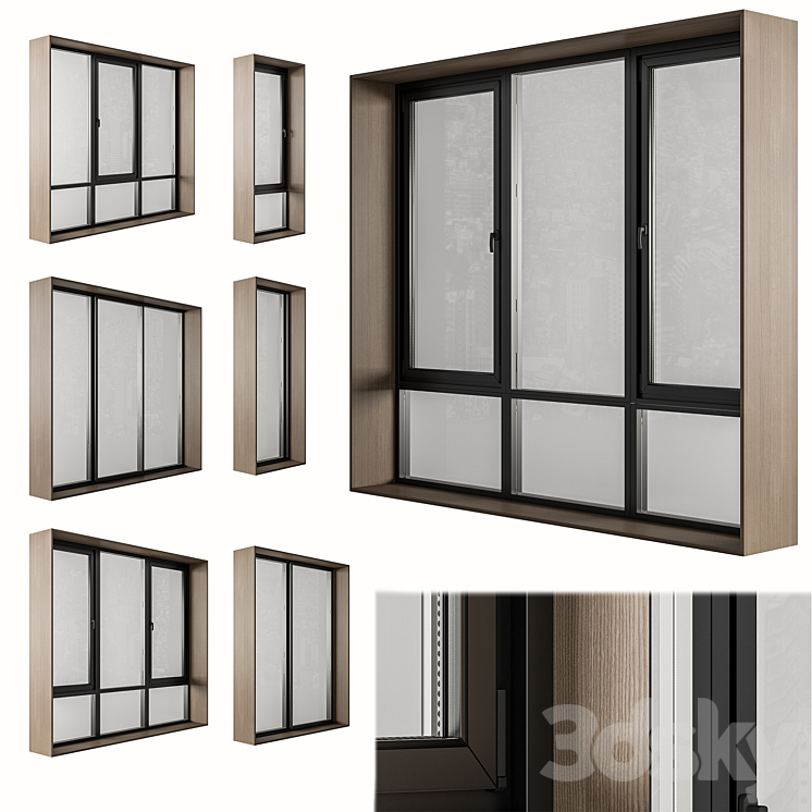 Black Modern Window with Wooden Frame – Windows Set 06 3DS Max Model - thumbnail 1