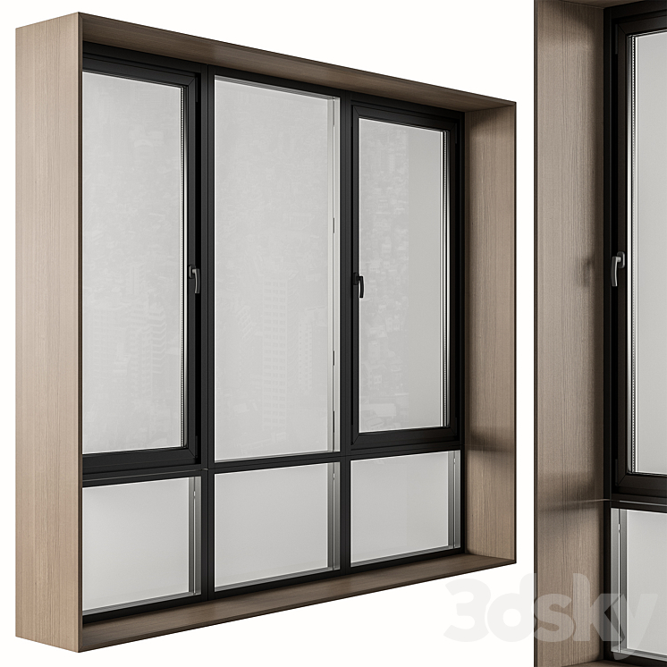 Black Modern Window with Wooden Frame – Windows Set 06 3DS Max Model - thumbnail 2