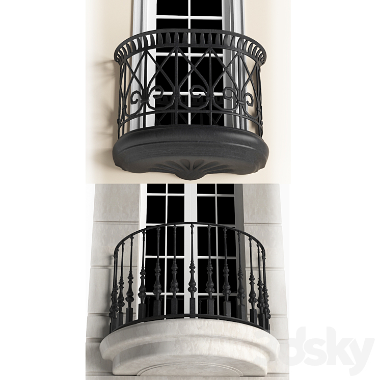 French balcony 3DS Max - thumbnail 2