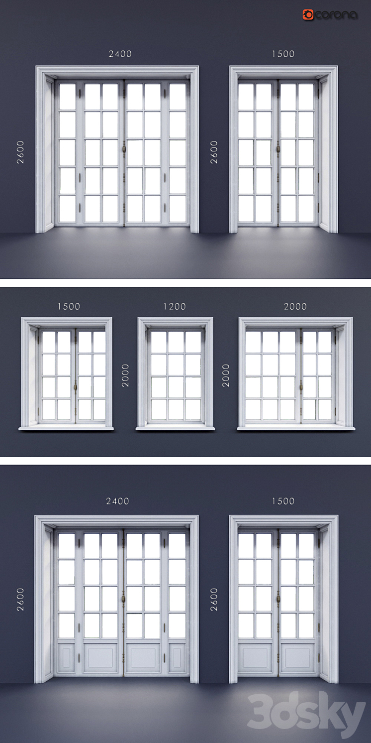 french windows 3DS Max - thumbnail 2