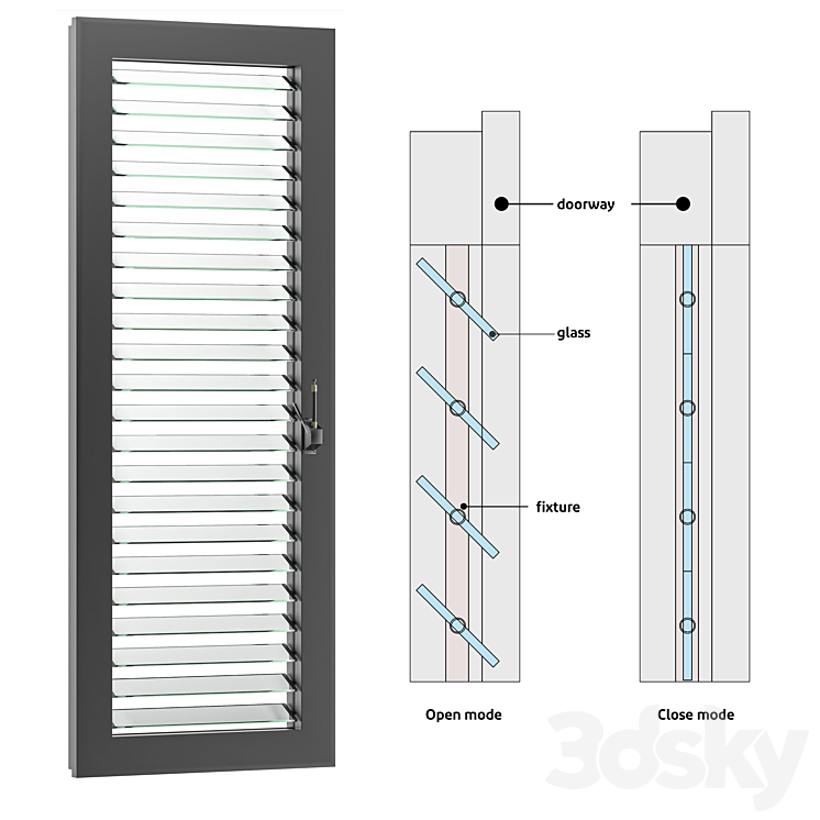 Jalousie window 3DS Max - thumbnail 2