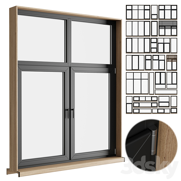 modern windows with Metal Blinds and wooden 3DS Max Model - thumbnail 3