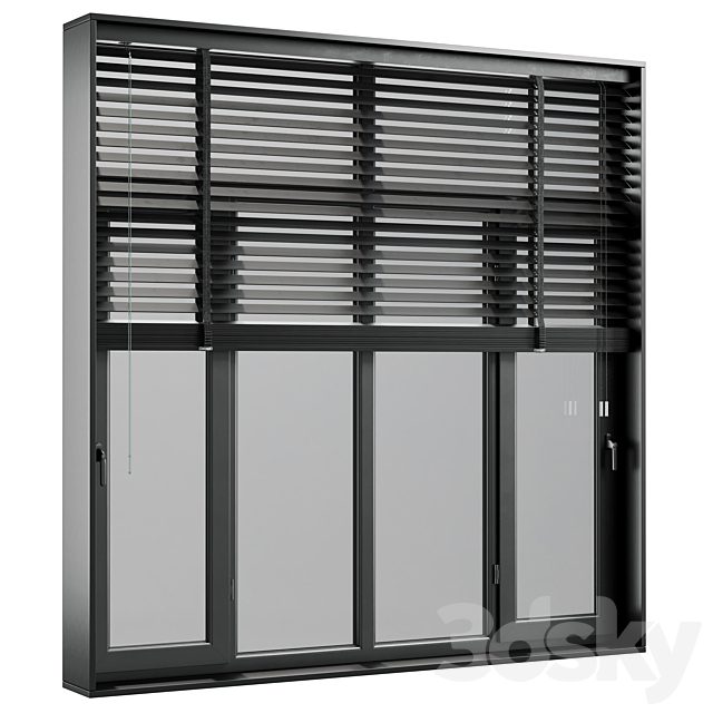 open window & close metal window with metal & leather blinds 3DS Max Model - thumbnail 3