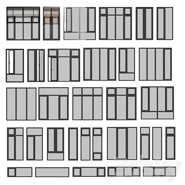 open window & close metal window with metal & leather blinds 3DS Max Model - thumbnail 6