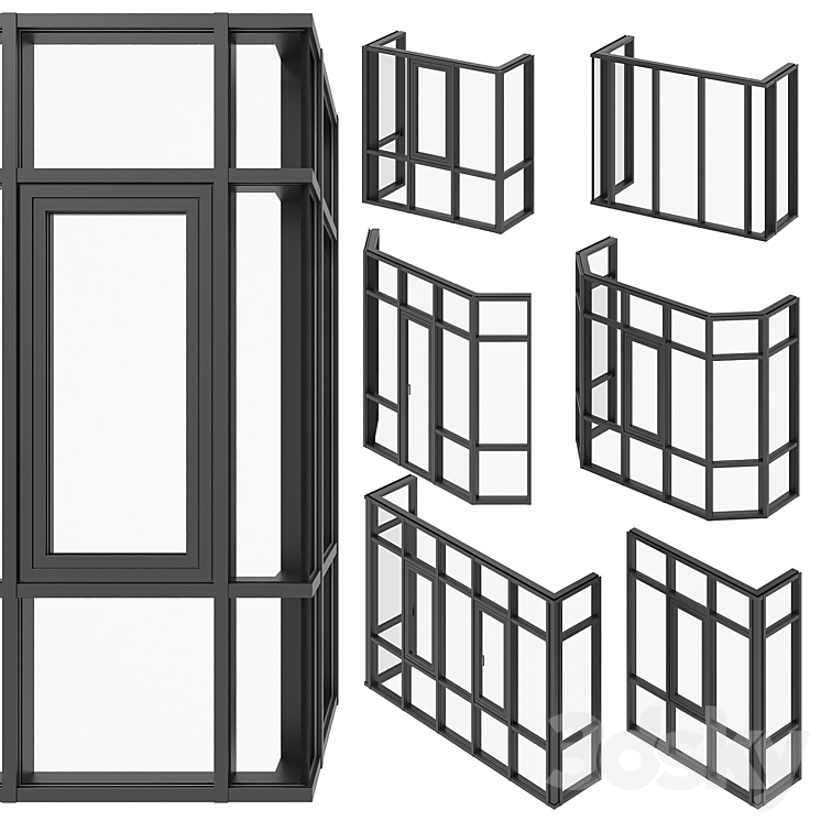 Panoramic corner glazing \/ corner stained glass 3DS Max Model - thumbnail 1