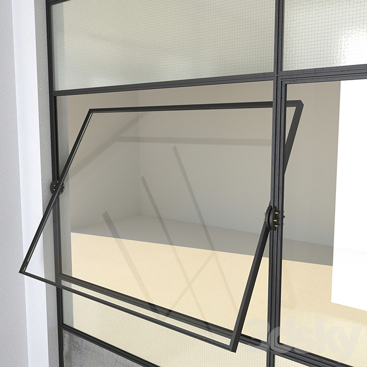 SET 4 Steel Factory Windows wired glass wireglass 3DS Max - thumbnail 2