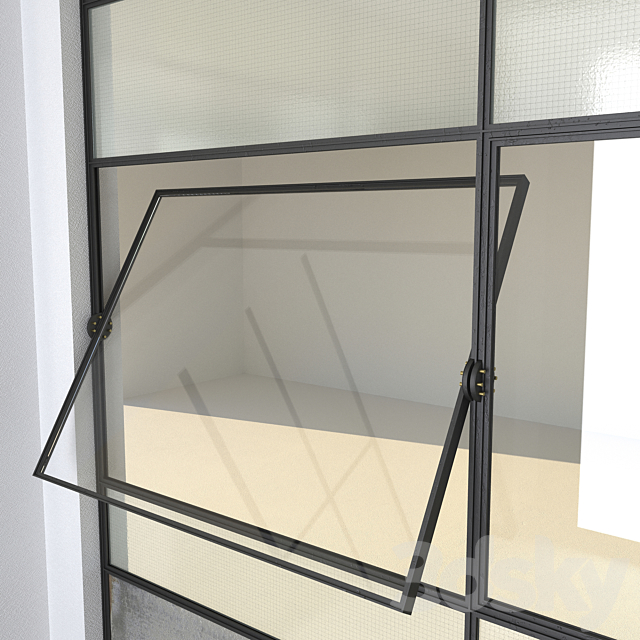 SET 4 Steel Factory Windows wired glass wireglass 3DSMax File - thumbnail 2