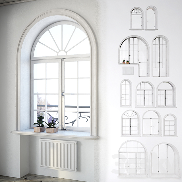 Set classical arched windows with decor 3DSMax File - thumbnail 1