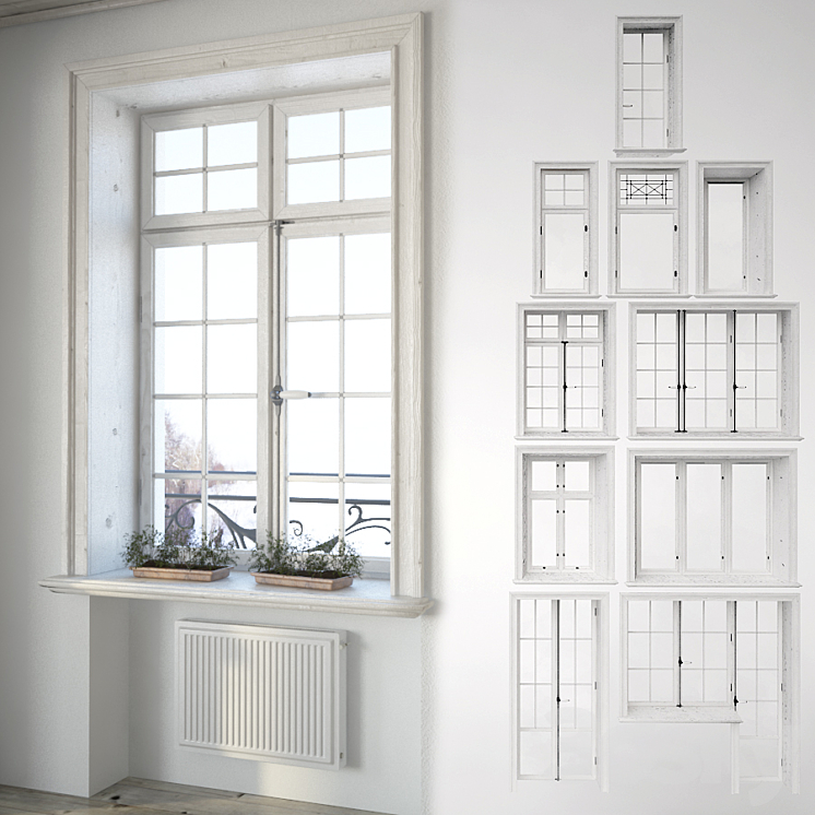 Set classical windows with decor 3DS Max - thumbnail 1