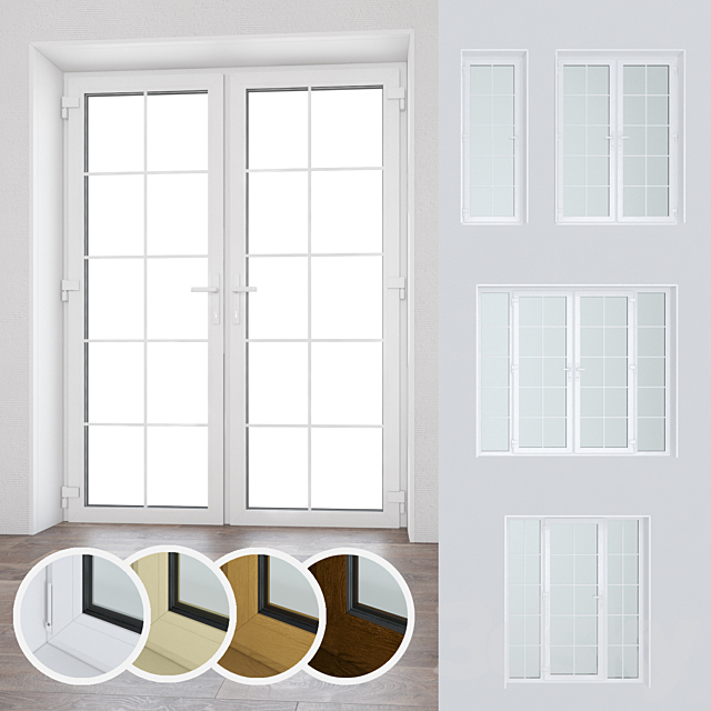 Set of plastic windows and doors 15 3ds Max - thumbnail 1